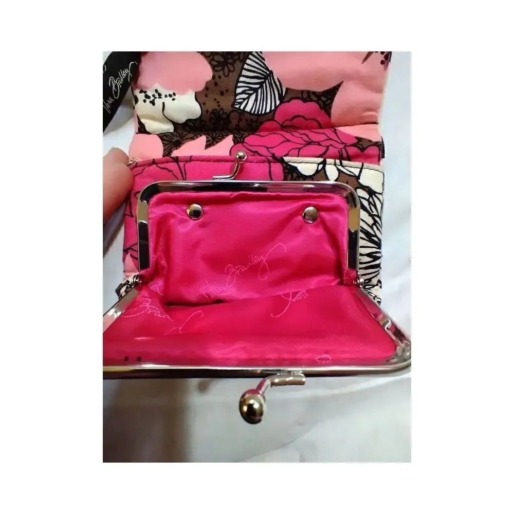 VERA BRADLEY PINK EURO PRINT COTTON WALLET BLACK BROWN PINK WHITE